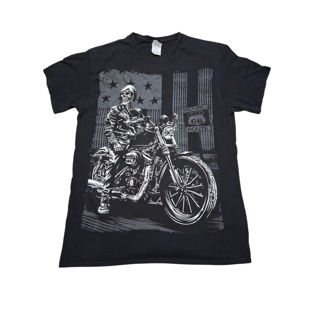 Vintage Route 66 Skull Biker T Shirt Mens M Black Delta Pro Weight Motorcycle